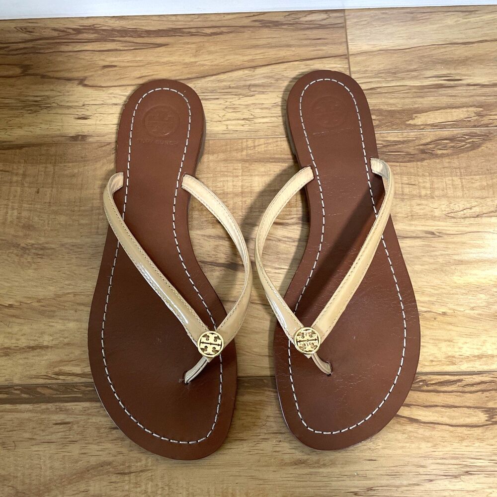 Tory Burch Women's Terra Thong Flip-Flop Sandals Size 8M Nude 5930 A17 Luxury - Picture 2 of 7